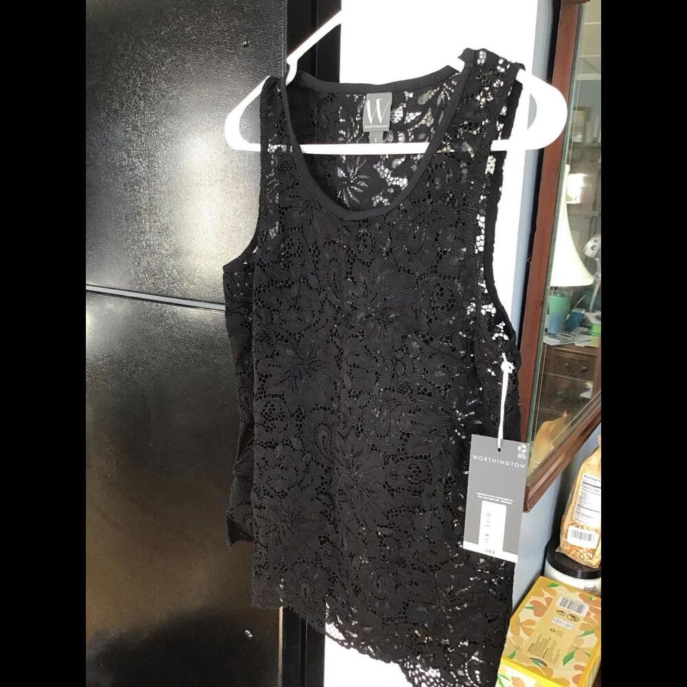 Worthington womens small lace tank top, new, jcpenny, jet black